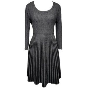 calvin klein fit & flare sweater dress Calvin Klein Fit & Flare Sweater Dress Sleeveless Striped S Small Black  Gray